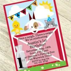Farm Barnyard 1st Birthday Invitation, 5x7-inch, Editable Digital Template