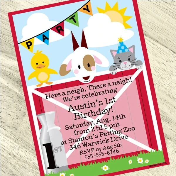 Farm Barnyard 1st Birthday Invitation, 5x7-inch, Editable Digital Template 2 Farm Barnyard 1st Birthday Invitation, 5x7-inch, Editable Digital Template