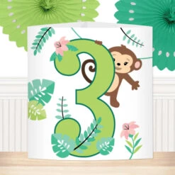 Little Monkey 3rd Birthday Centerpiece, 6-inch, Editable Digital Template