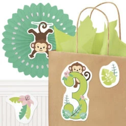 Little Monkey 3rd Birthday Cutout Decoration, Editable Digital Template