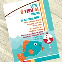 Little Fish 1st Birthday Invitation, 5x7-inch, Editable Digital Template