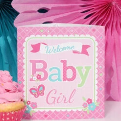 Welcome Girl Baby Shower Centerpiece, 6-inch, Editable Digital Template