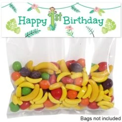 Little Monkey 1st Birthday Editable Treat Bag Topper, Editable Digital Template
