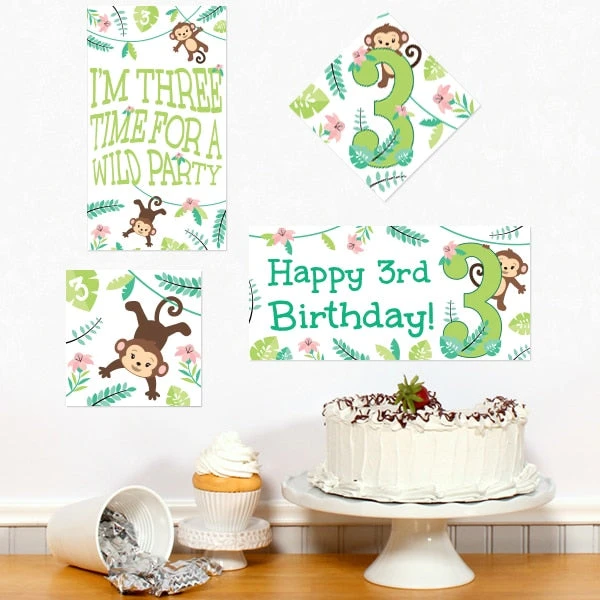 Little Monkey 3rd Birthday Sign Cutout Decoration, Editable Digital Template 3 Little Monkey 3rd Birthday Sign Cutout Decoration, Editable Digital Template