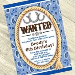 Bandana Blue Party Invitation, 5x7-inch, Editable Digital Template