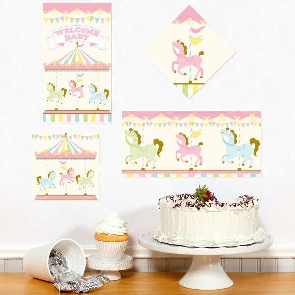 Carousel Horse Baby Shower Sign Cutout Decoration, Editable Digital Template 3 Carousel Horse Baby Shower Sign Cutout Decoration, Editable Digital Template