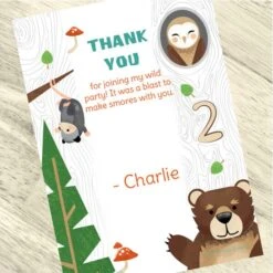 Wild Woodland 2nd Birthday Thank You, 5x7-inch, Editable Digital Template