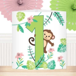Little Monkey 1st Birthday Centerpiece, 6-inch, Editable Digital Template