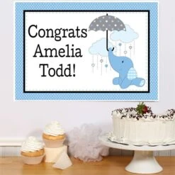 Elephant Blue Baby Shower Sign, 8x10, 16x20, Editable Digital Template