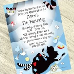 Alice In Wonderland Party Invitation, 5x7-inch, Editable Digital Template, Instant Download