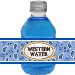 Bandana Blue Party Beverage And Napkin Wraps, Editable Digital Template