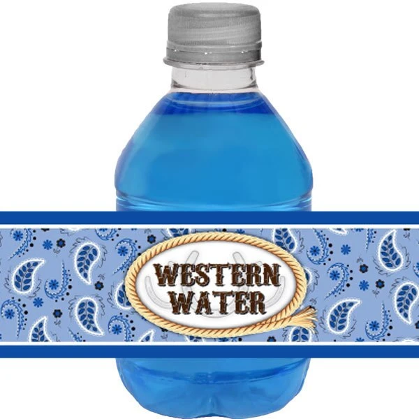 Bandana Blue Party Beverage And Napkin Wraps, Editable Digital Template 3 Bandana Blue Party Beverage And Napkin Wraps, Editable Digital Template