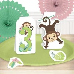 Little Monkey 3rd Birthday Table Decoration, Editable Digital Template