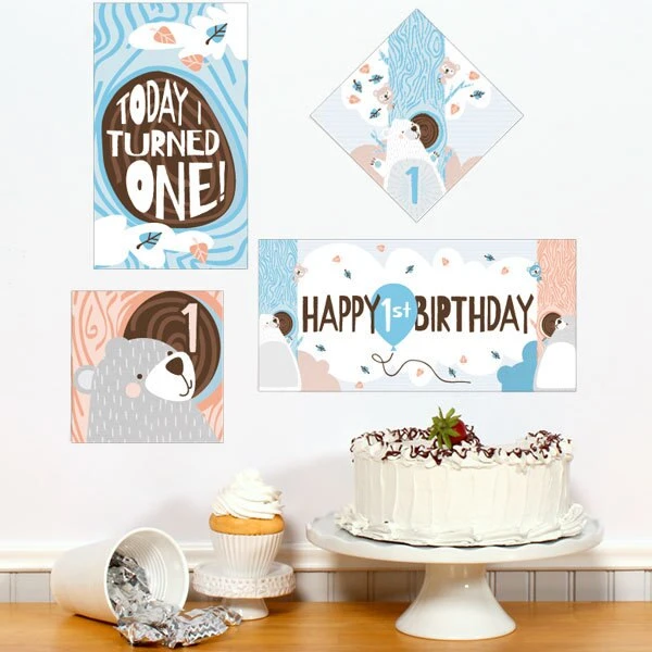 Little Bear 1st Birthday Sign Cutout Decoration, Editable Digital Template 3 Little Bear 1st Birthday Sign Cutout Decoration, Editable Digital Template