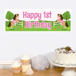 Playful Pony 1st Birthday Small Banner, Editable Digital Template