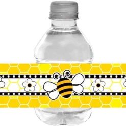 Bumble Bee Party Beverage And Napkin Wraps, Editable Digital Template, Instant Download