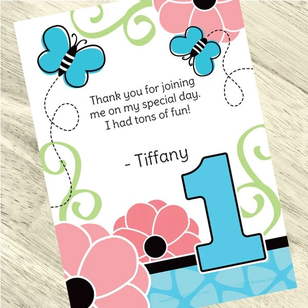 Little Butterfly 1st Birthday Thank You, 5x7-inch, Editable Digital Template 3 Little Butterfly 1st Birthday Thank You, 5x7-inch, Editable Digital Template
