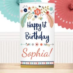 Boho 1st Birthday Centerpiece, 10-inch, Editable Digital Template