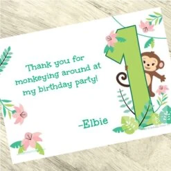 Little Monkey 1st Birthday Thank You, 5x7-inch, Editable Digital Template