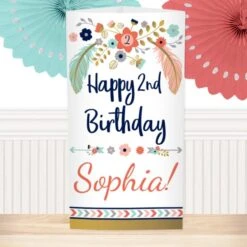 Boho 2nd Birthday Centerpiece, 10-inch, Editable Digital Template