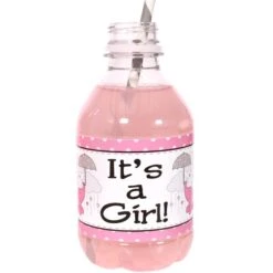 Elephant Pink Baby Shower Beverage And Napkin Wraps, Editable Digital Template