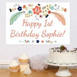 Boho 1st Birthday Sign, 8x10, 16x20, Editable Digital Template