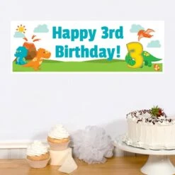 Little Dinosaur 3rd Birthday Small Banner, Editable Digital Template