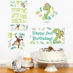 Little Monkey 2nd Birthday Sign Cutout Decoration, Editable Digital Template