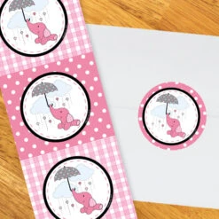 Elephant Pink Baby Shower 2-in Circle, Editable Digital Template