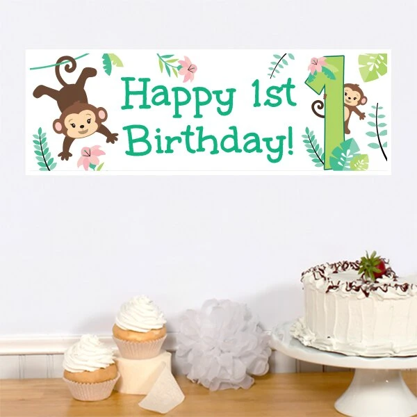 Little Monkey 1st Birthday Small Banner, Editable Digital Template 3 Little Monkey 1st Birthday Small Banner, Editable Digital Template
