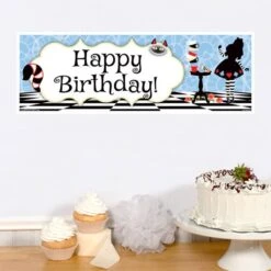 Alice In Wonderland Birthday Small Banner, Editable Digital Template