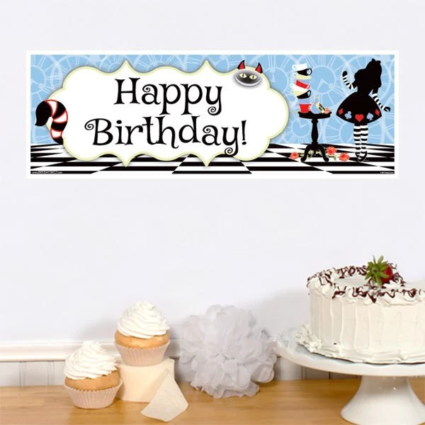 Alice In Wonderland Birthday Small Banner, Editable Digital Template 3 Alice In Wonderland Birthday Small Banner, Editable Digital Template