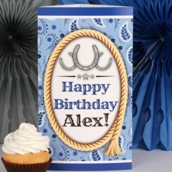 Bandana Blue Birthday Centerpiece, 10-inch, Editable Digital Template