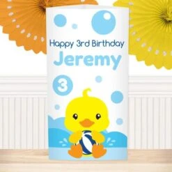 Little Ducky 3rd Birthday Centerpiece, 10-inch, Editable Digital Template