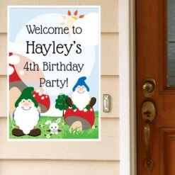 Woodland Gnome Party Welcome Sign, 8x10, 16x20, Editable Digital Template