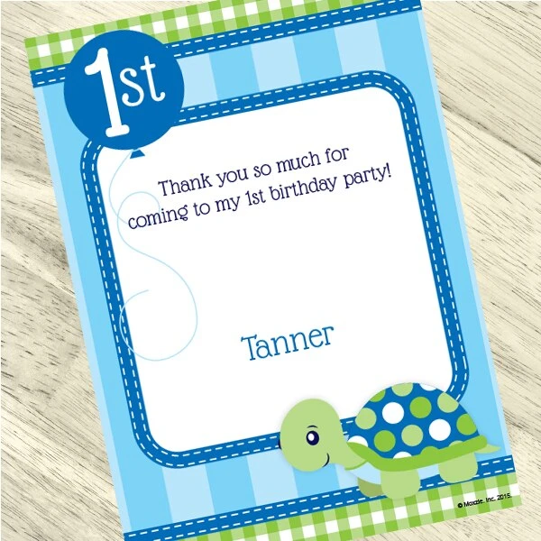 Little Turtle 1st Birthday Thank You, 5x7-inch, Editable Digital Template 3 Little Turtle 1st Birthday Thank You, 5x7-inch, Editable Digital Template