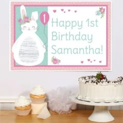 Little Bunny 1st Birthday Sign, 8x10, 16x20, Editable Digital Template