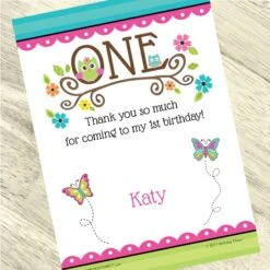 Little Owl 1st Birthday Thank You, 5x7-inch, Editable Digital Template