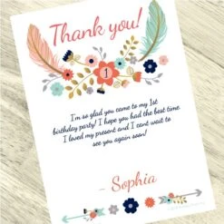 Boho 1st Birthday Thank You, 5x7-inch, Editable Digital Template