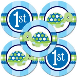 Little Turtle 1st Birthday 2-in Circle, Editable Digital Template