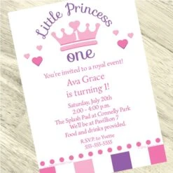 Little Princess 1st Birthday Invitation, 5x7-inch, Editable Digital Template