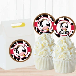 Little Cow Party 2-in Circle, Editable Digital Template, Instant Download