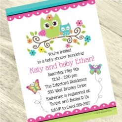 Little Owl Baby Shower Invitation, 5x7-inch, Editable Digital Template