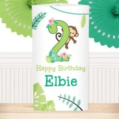 Little Monkey 2nd Birthday Centerpiece, 10-inch, Editable Digital Template