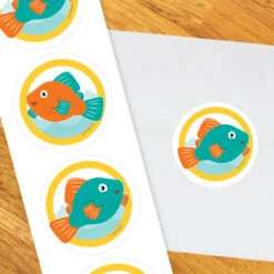 Little Fish Party 2-in Circle, Editable Digital Template