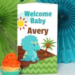 Little Dinosaur Baby Shower Centerpiece, 10-inch, Editable Digital Template
