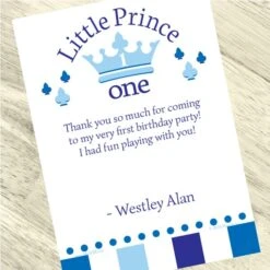 Little Prince 1st Birthday Thank You, 5x7-inch, Editable Digital Template