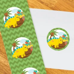 Little Dinosaur Baby Shower 2-in Circle, Editable Digital Template