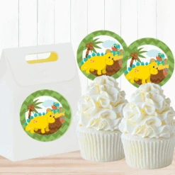 Little Dinosaur Baby Shower 2-in Circle, Editable Digital Template, Instant Download