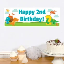 Little Dinosaur 2nd Birthday Small Banner, Editable Digital Template